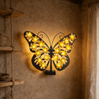 Applique solaire papillon en fer à fleurs jaunes, 35 cm