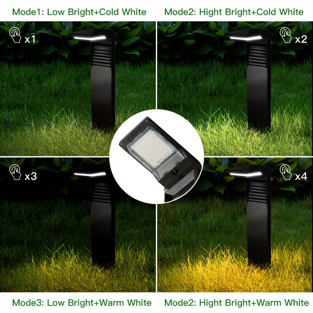 Lot de 2 bornes solaires rectangulaires noires, 4 modes d'éclairage