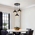 Suspension 3 cônes en métal noir, barre de 52 cm ou rosace, E27