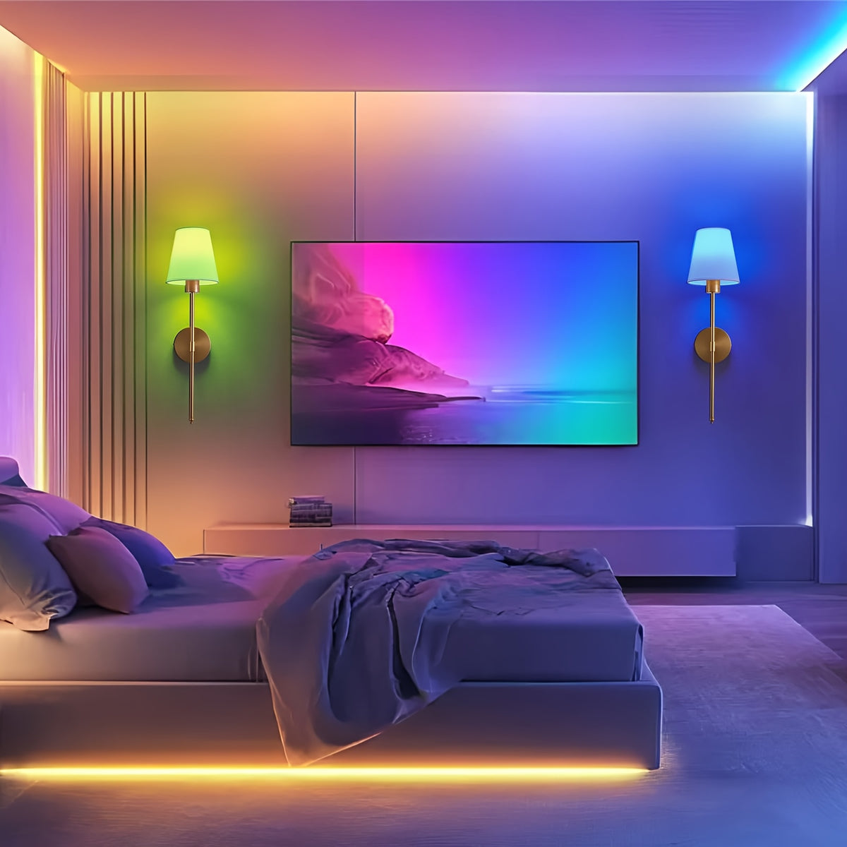Lot de 2 appliques murales dorées sans fil, ampoules LED RVB