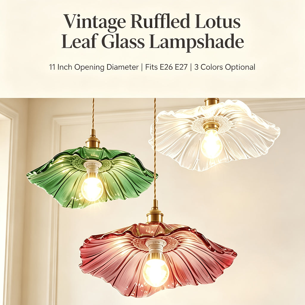Abat-jour en verre feuille de lotus à volants, 3 coloris, Ø 28 cm