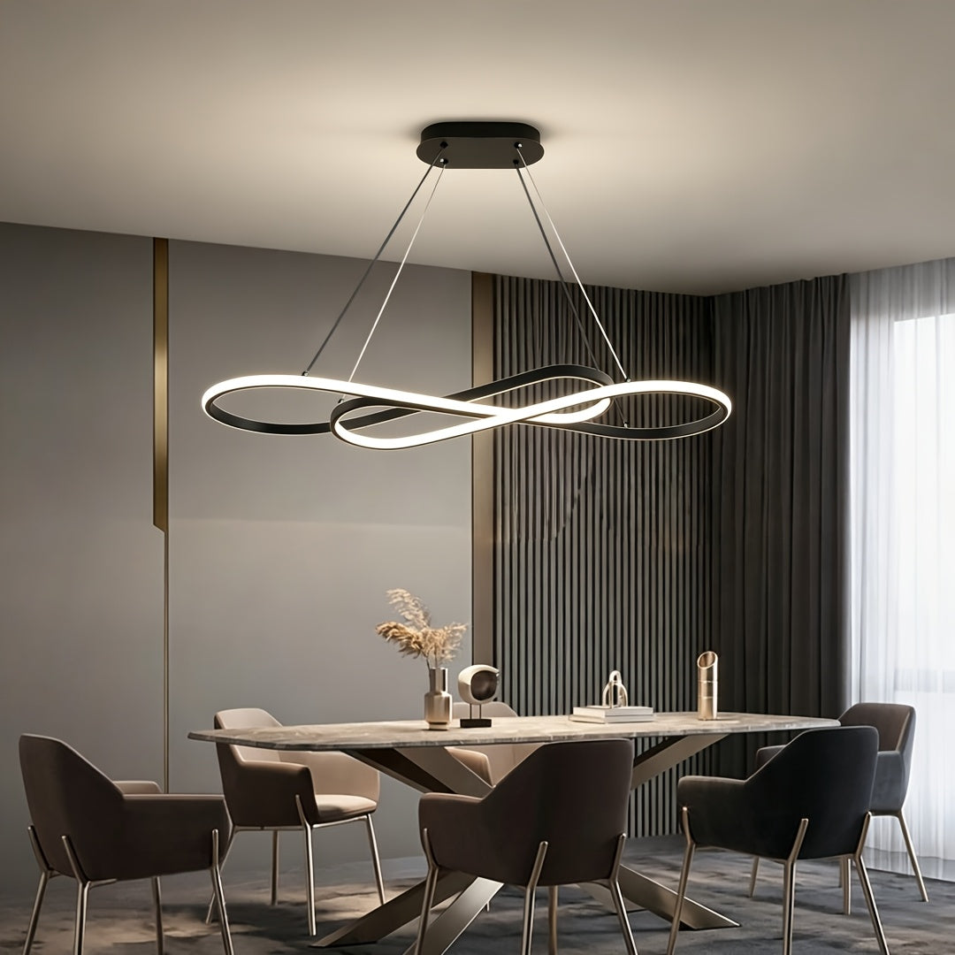 Lustre LED en double boucle infinie de 100 cm, noir, argenté ou doré
