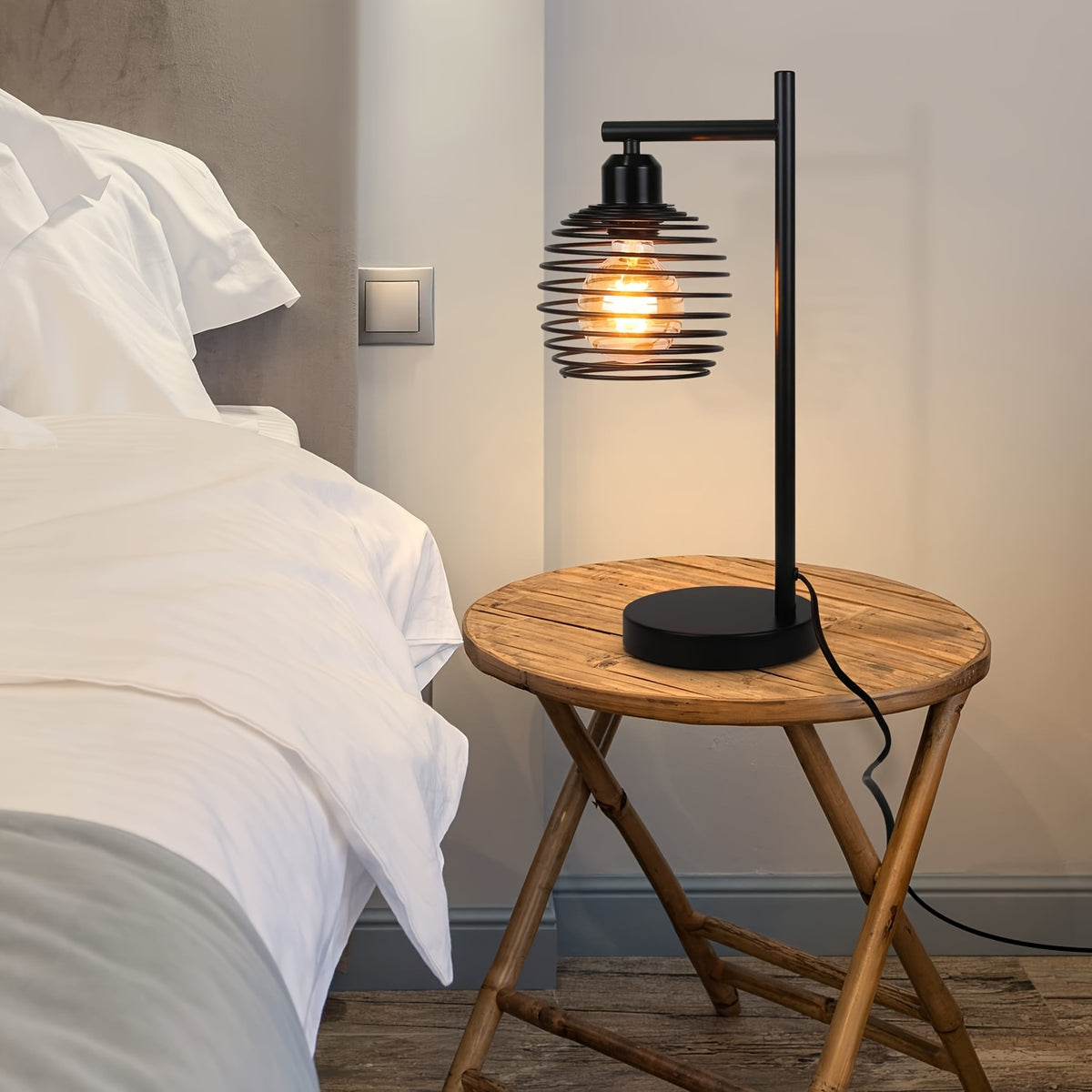 Lot de 2 lampes de chevet noires à cage spirale en métal, douille E27