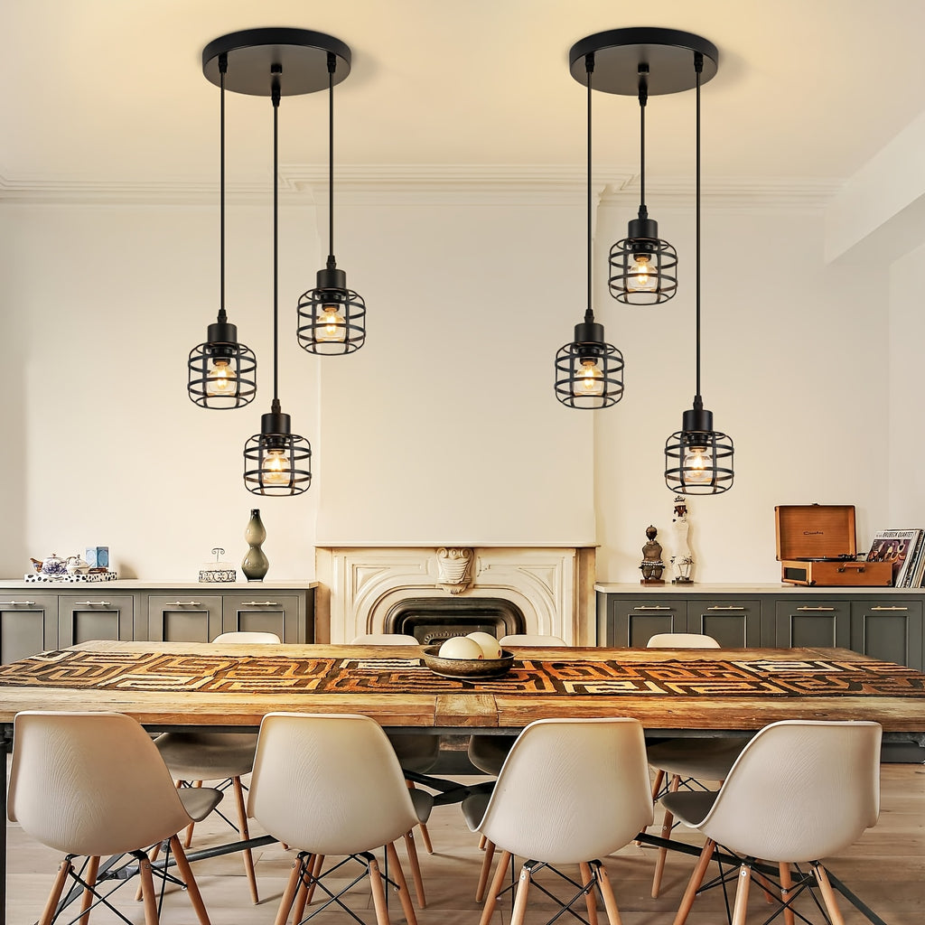 Suspension cages en métal noir E14, 1 lumière ou 3 en grappe