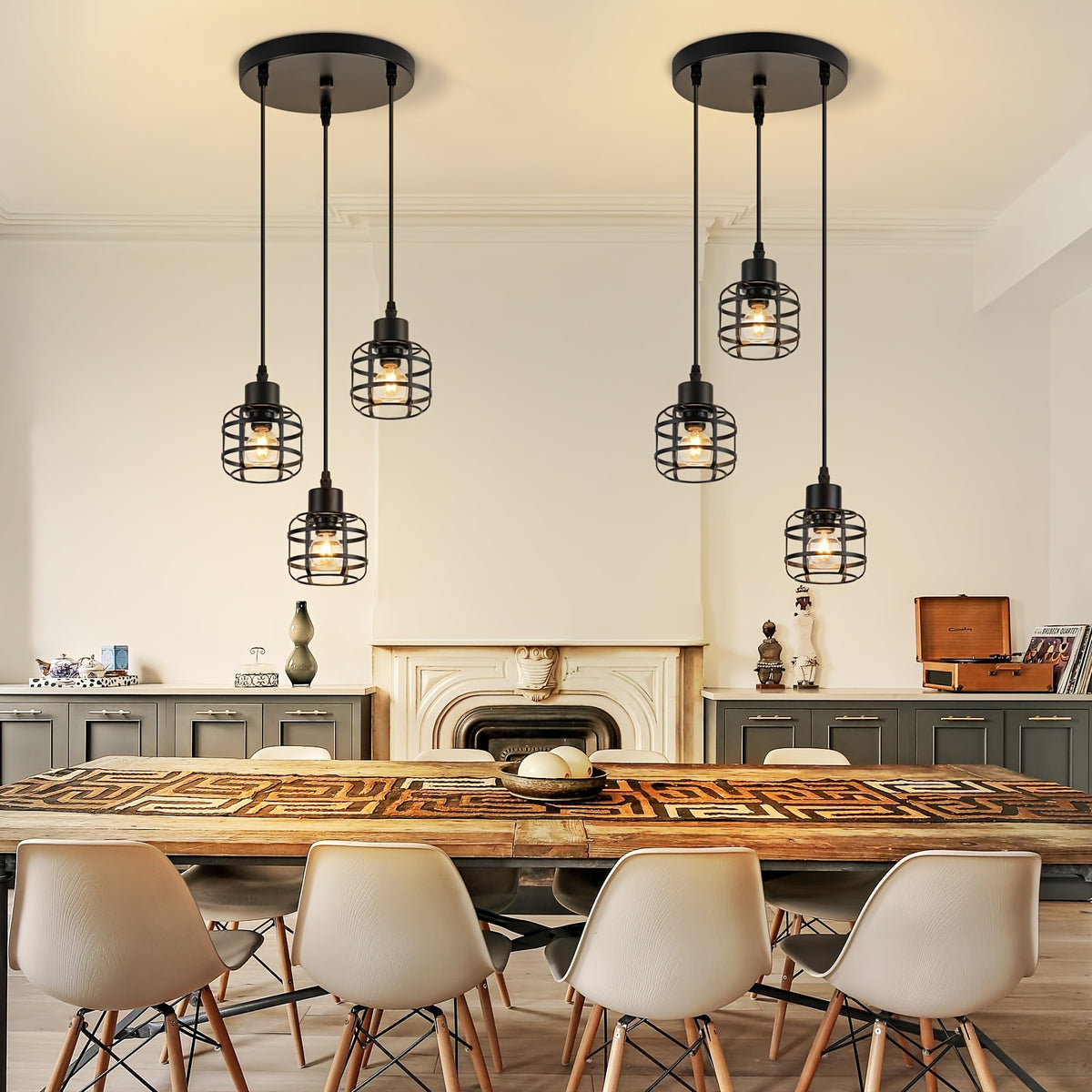 Suspension cages en métal noir E14, 1 lumière ou 3 en grappe