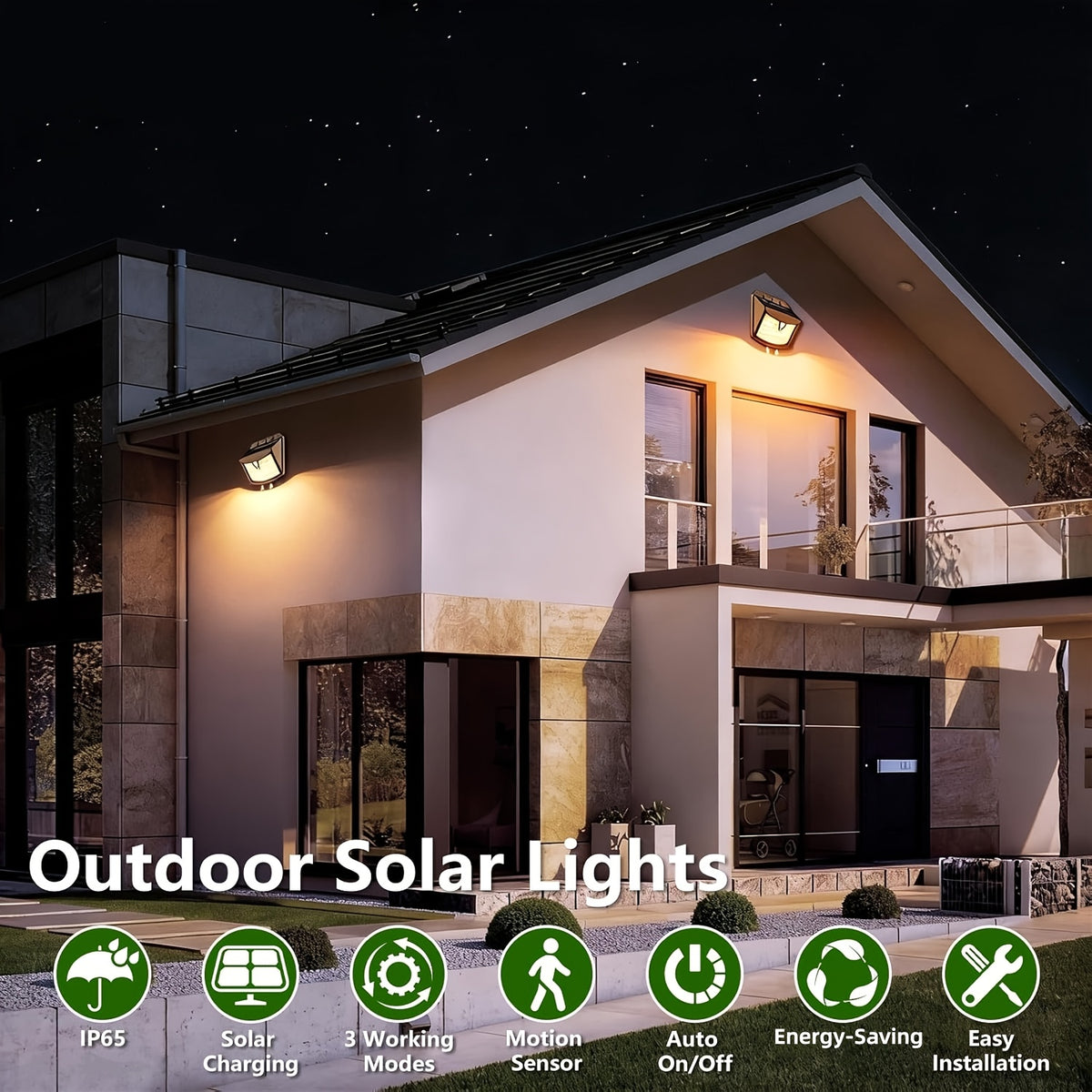Applique solaire à détecteur 70 LED lumière chaude, IP65