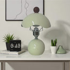 Lampe champignon crème en métal, chapeau ondulé et bouton rouge