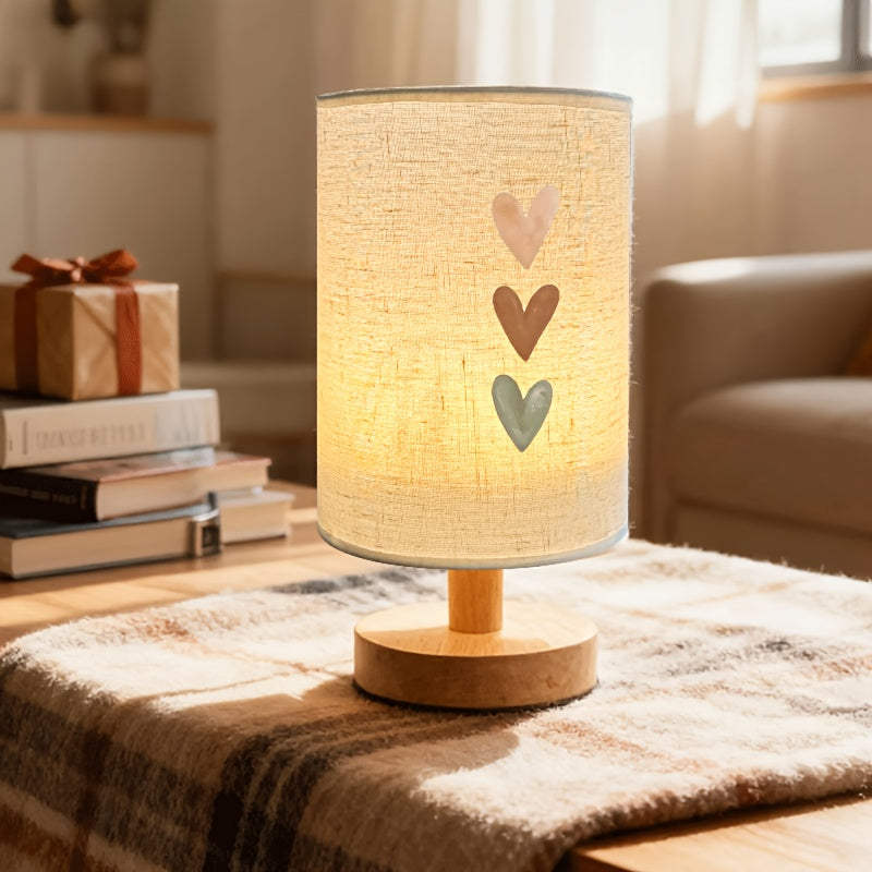 Lampe de chevet à abat-jour en tissu imprimé de trois cœurs