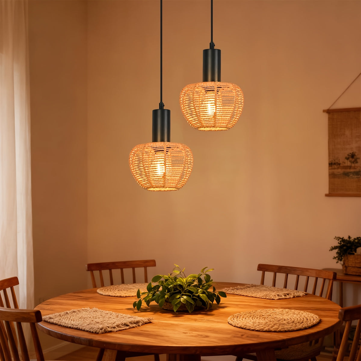 Petite lampe suspendue en papier tressé, boule ou corolle
