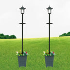 Lampadaire solaire à mangeoire et grand bac à fleurs gris, 150 cm