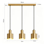 Suspension 3 cylindres en métal doré sur barre de 65 cm, E27