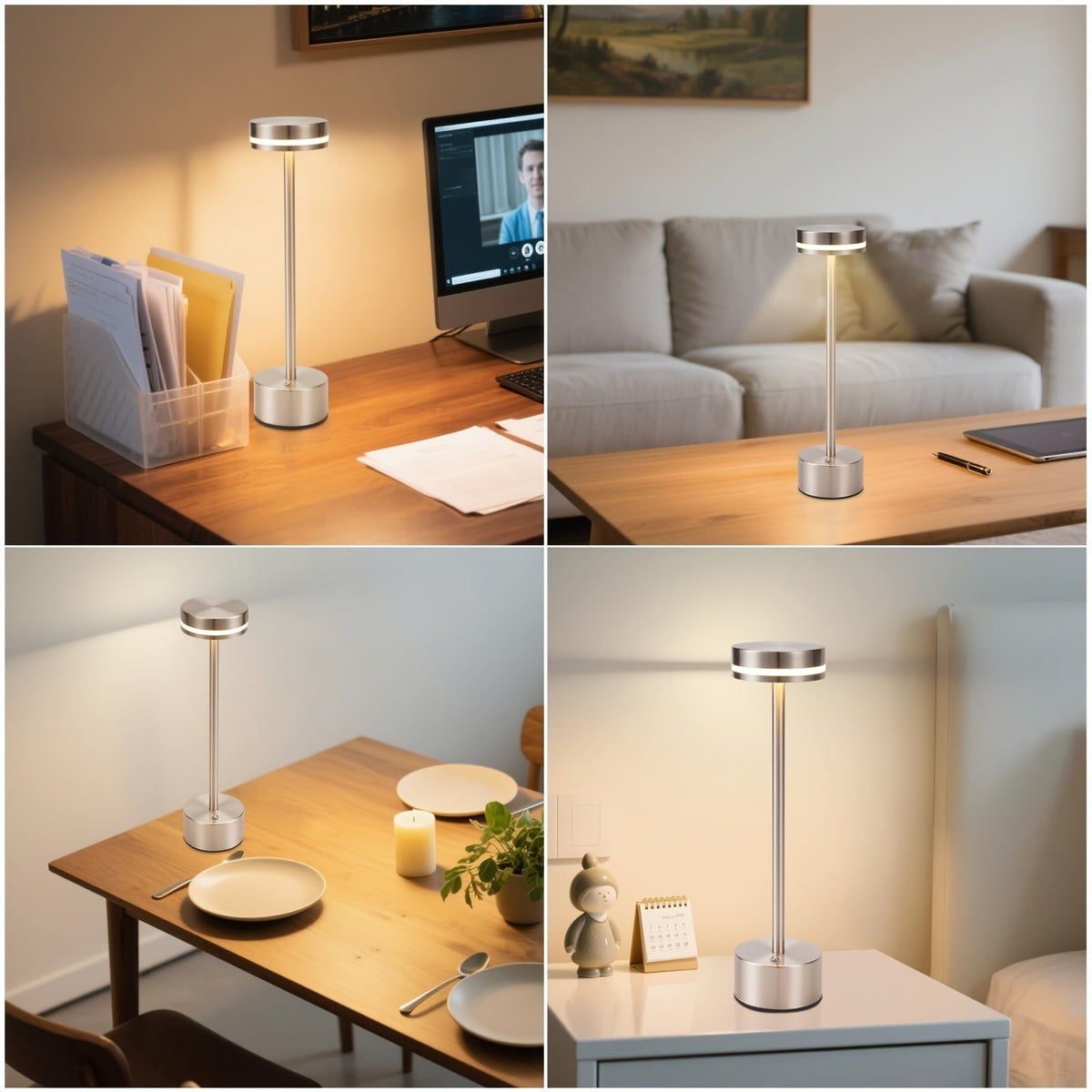 Lot de 2 lampes de table LED sans fil dorées à tige fine, 31,5 cm