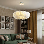Abat-jour anneau en plumes blanches pour suspension, Ø 51cm