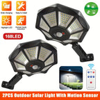 Projecteur solaire octogonal 168 LED à détecteur, lot de 2