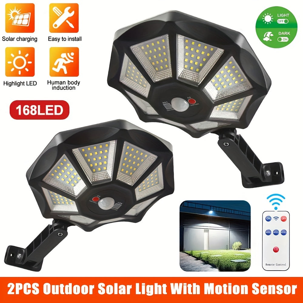 Projecteur solaire octogonal 168 LED à détecteur, lot de 2