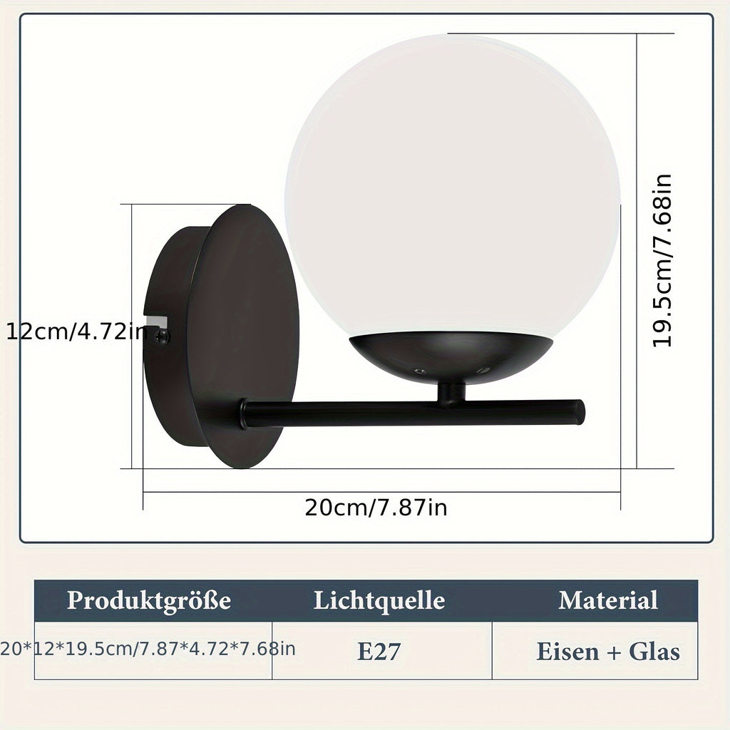 Applique murale boule opaline sur tige dorée, douille E27