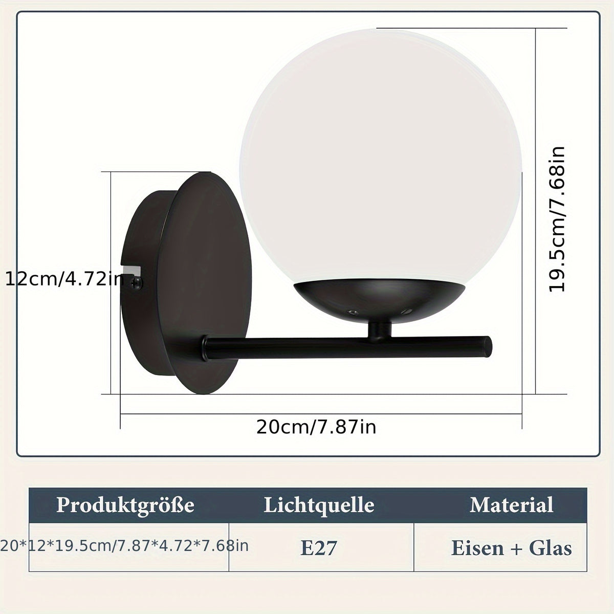 Applique murale boule opaline sur tige dorée, douille E27