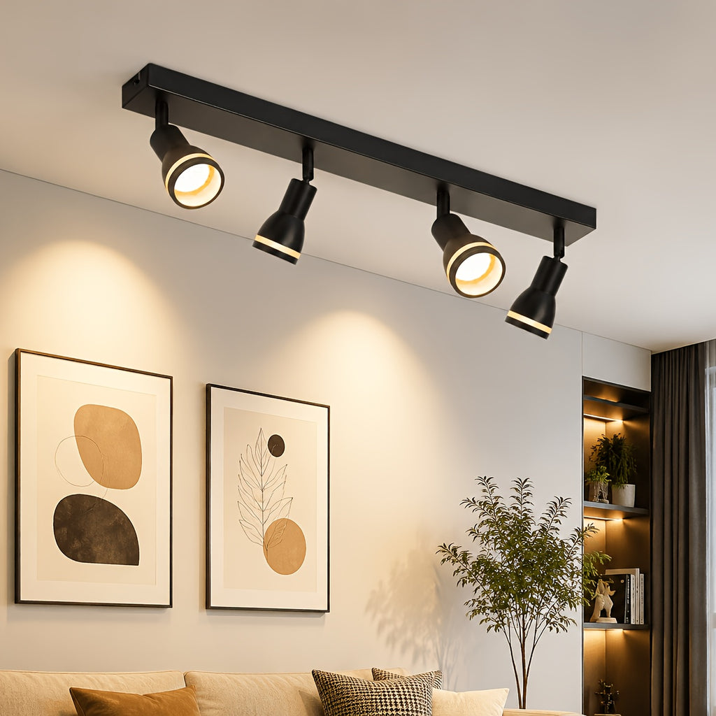 Spot de plafond 5 têtes orientables GU10, barre en métal noir