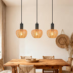 Suspension à 3 petits globes en corde tressée, rail noir de 56 cm