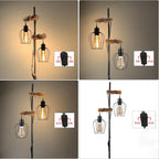 Lampadaire vintage deux cages et bras en bois, cage au choix