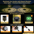 Lampe solaire en métal ajouré à motifs mandala, IP65, lot de 4