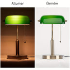 Lampe de banquier en verre vert, recharge sans fil et ports USB