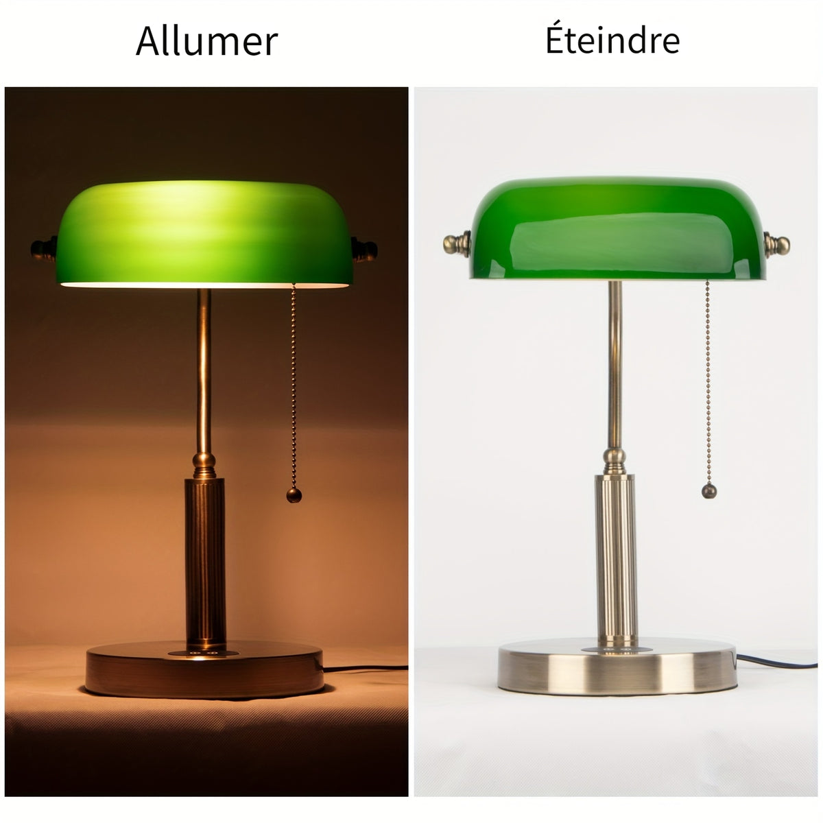 Lampe de banquier en verre vert, recharge sans fil et ports USB