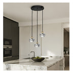 Suspension 3 globes en cristal taillé sur platine noire, câbles 110 cm