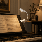 Lampe de lecture à pince blanche, col flexible 14 cm, USB-C