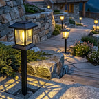 Lanterne solaire de jardin à piquet, cage noire 37,5 cm, lot de 4