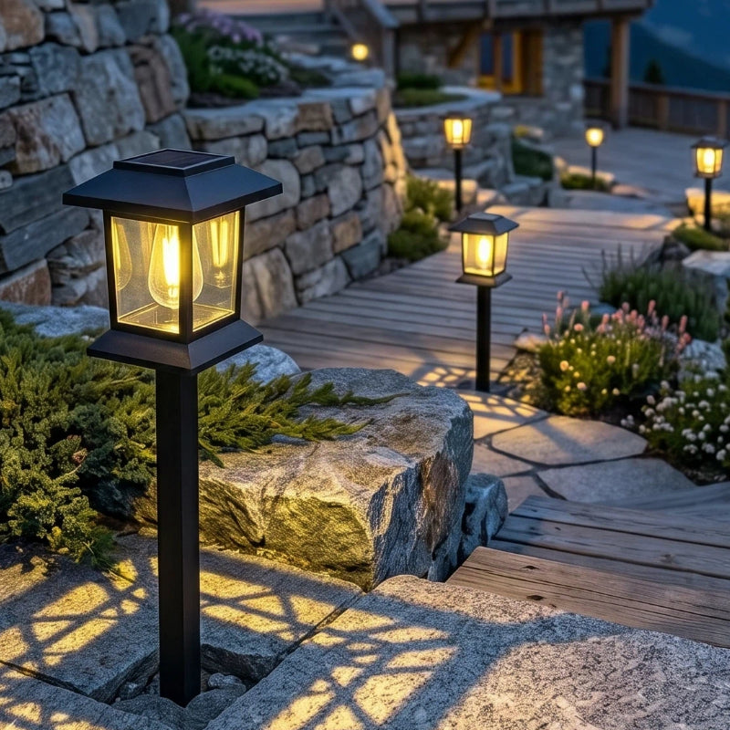 Lanterne solaire de jardin à piquet, cage noire 37,5 cm, lot de 4
