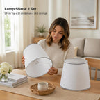 Lot de 2 abat-jour évasés en lin blanc à liseré noir, Ø 32 cm