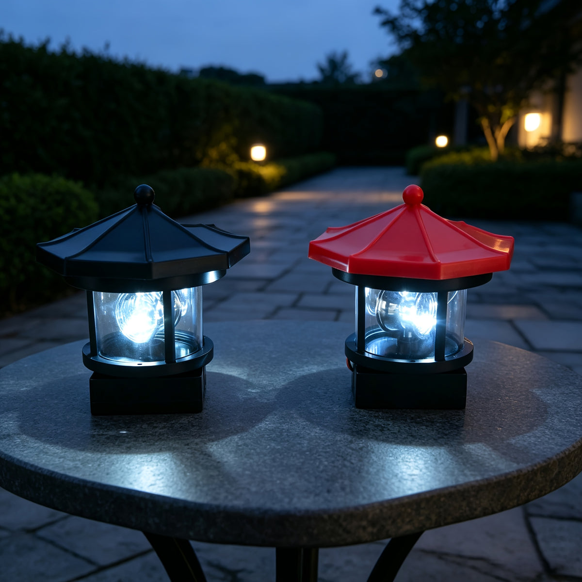 Lot de 2 lampes solaires pavillon octogonal, toit noir et rouge