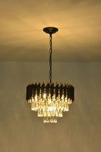 Lustre à lamelles noires et dorées sur cascade de cristal, Ø 40 cm