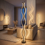 Lampe de sol LED ondulée noire effet cristal, trois teintes, 117 cm
