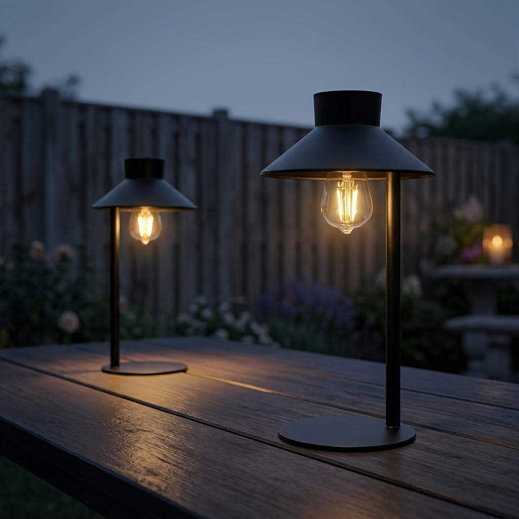 Lampe de table solaire vintage à ampoule Edison, abat-jour conique