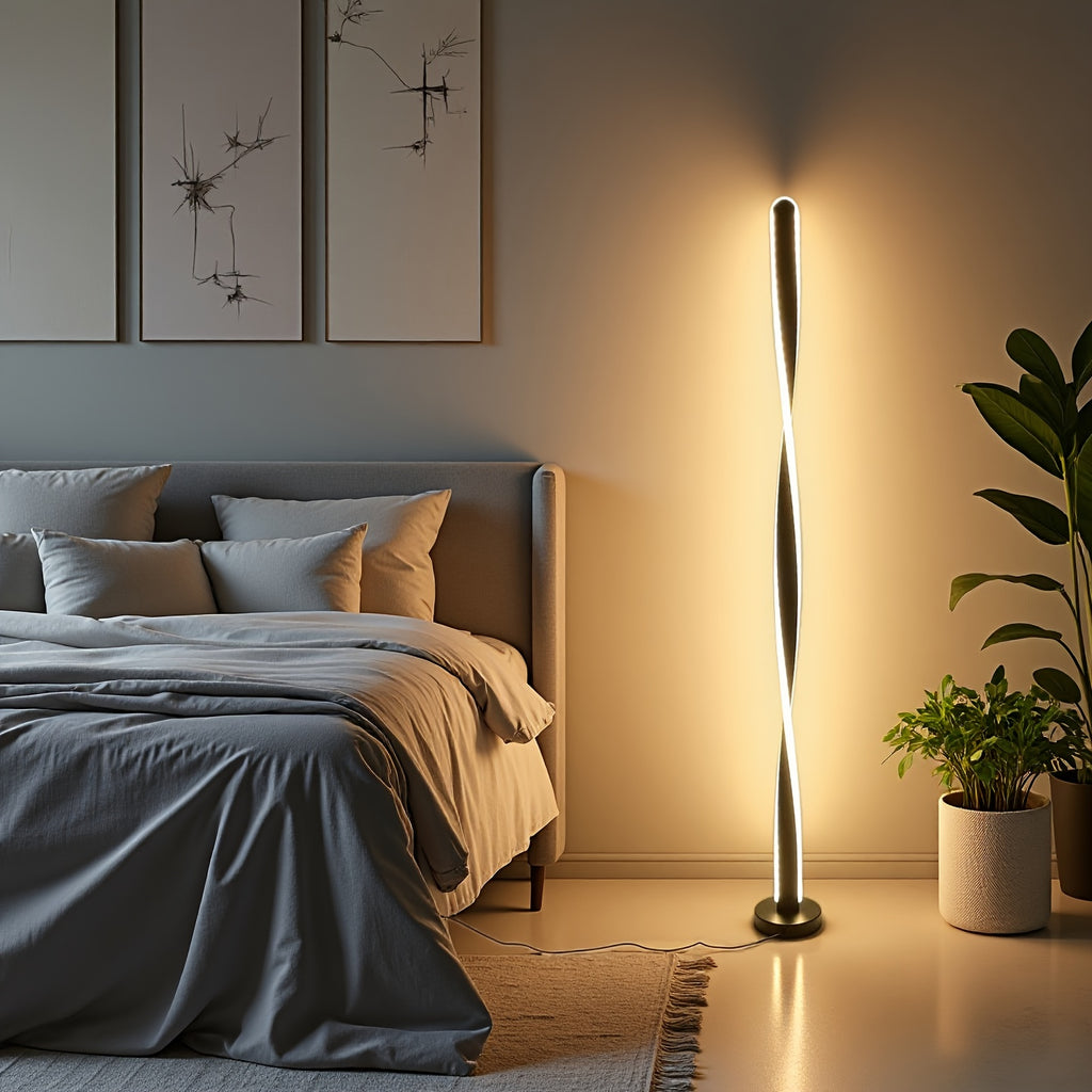 Lampadaire LED torsadé de 121 cm, ruban lumineux sur socle rond