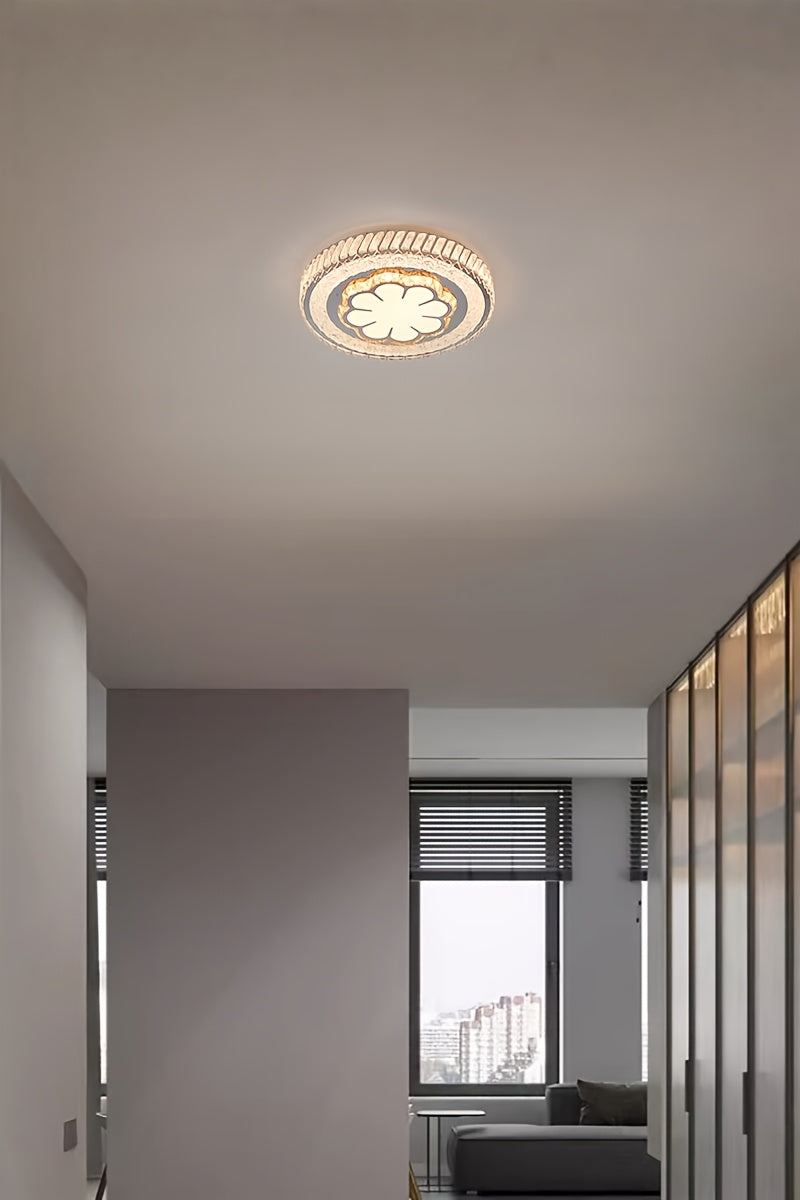 Plafonnier LED à cristaux acryliques Ø 43 cm, motif soleil ou fleur