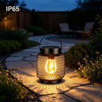 Lanterne solaire en grillage métallique noir, ampoule Edison 2700K