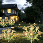 Lot de 2 tiges de lys roses solaires à planter, 7 fleurs LED
