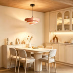 Suspension Bauhaus rose pastel à trois étages, métal, Ø 34 cm