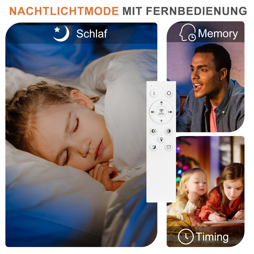 Plafonnier LED noir ovale ou carré à anneaux, avec télécommande