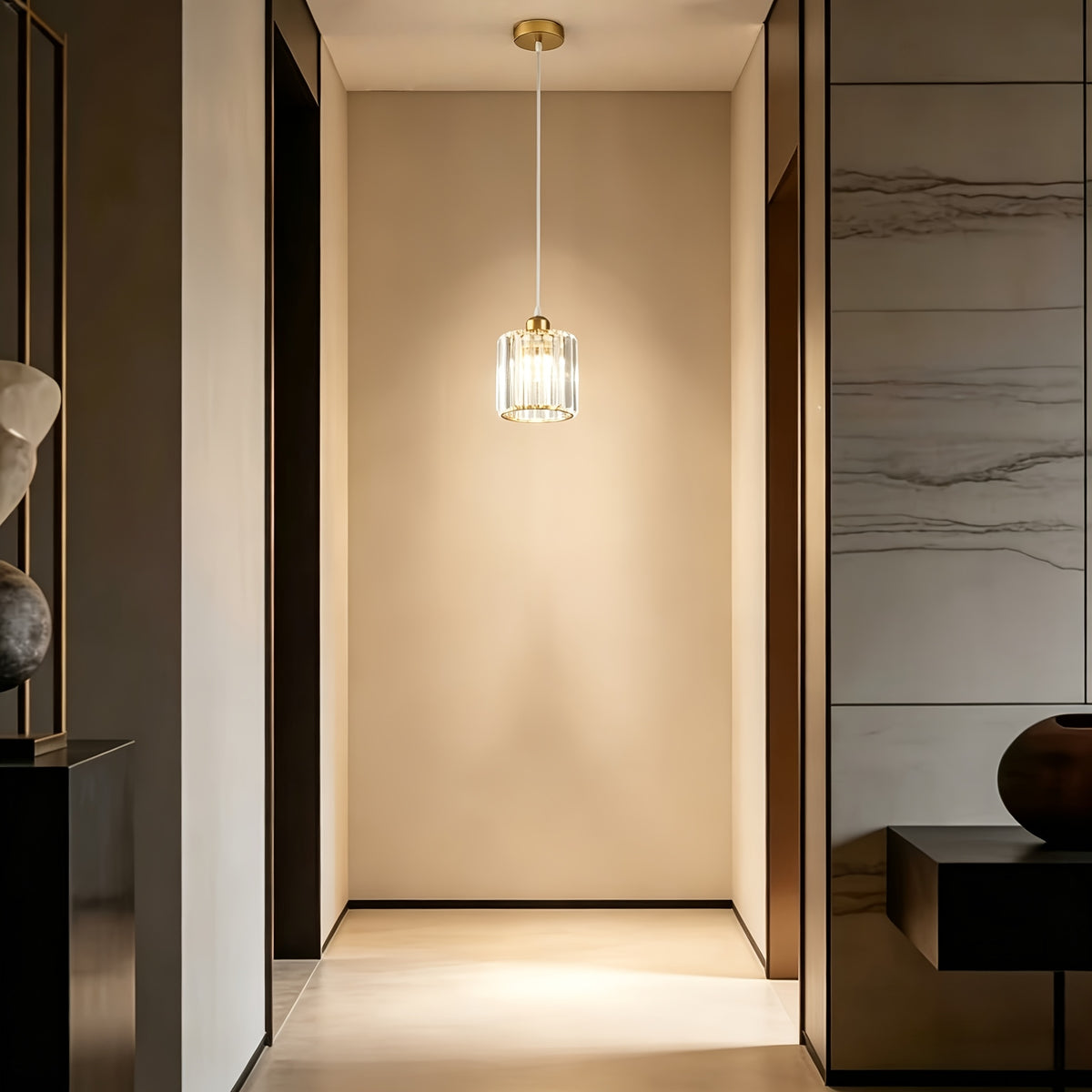 Petite suspension en cristal doré Ø 14 cm, une lumière E27