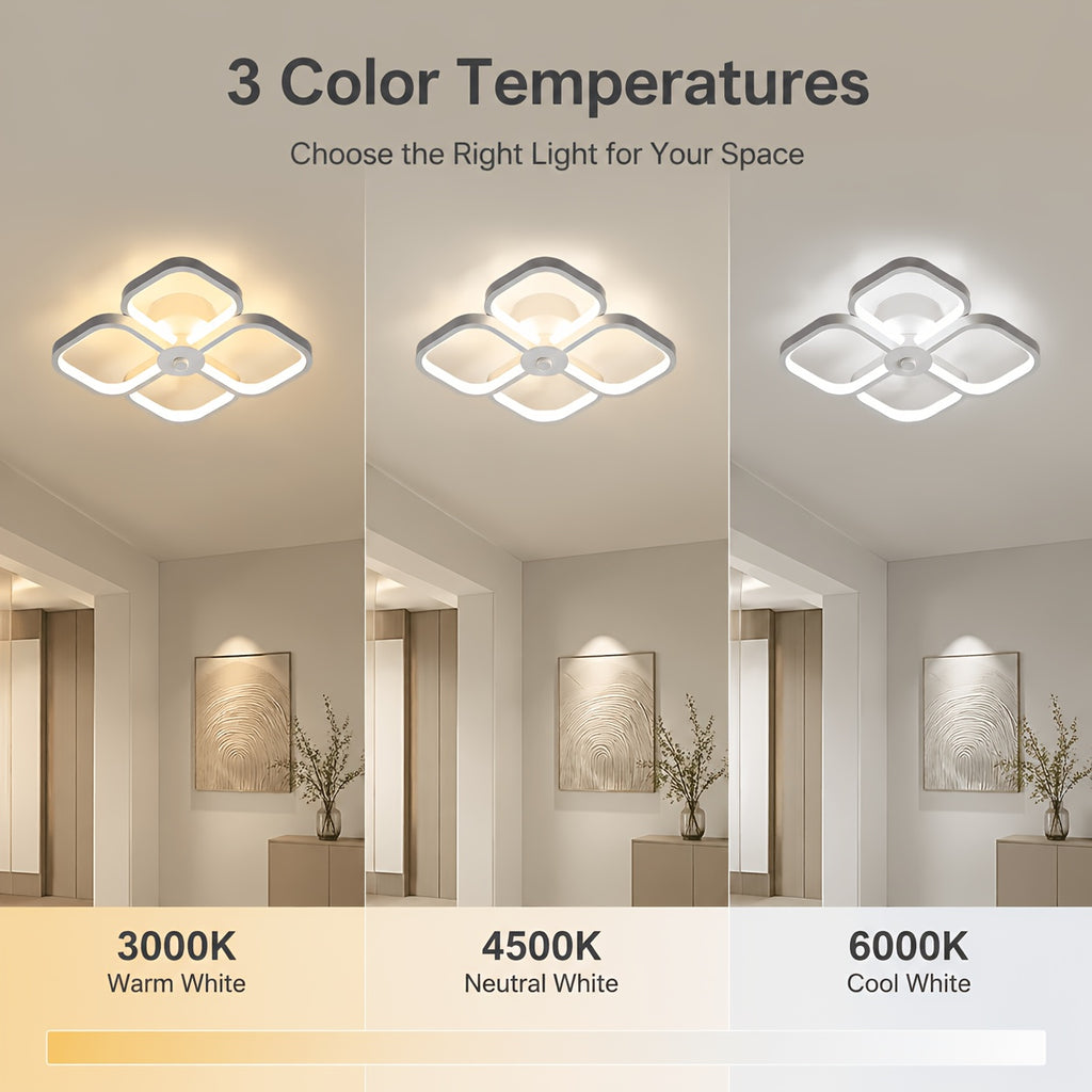 Plafonnier LED à quatre pétales carrés, 18 W, noir ou blanc, 33 cm