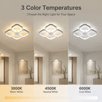 Plafonnier LED à quatre pétales carrés, 18 W, noir ou blanc, 33 cm
