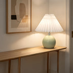 Lampe de chevet boule vert pâle, abat-jour plissé blanc, USB