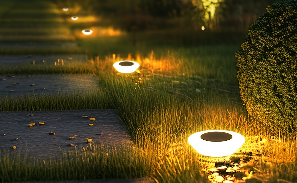 Spot solaire de sol à diffuseur opalin 14 LED, Ø 12,4 cm, lot de 4