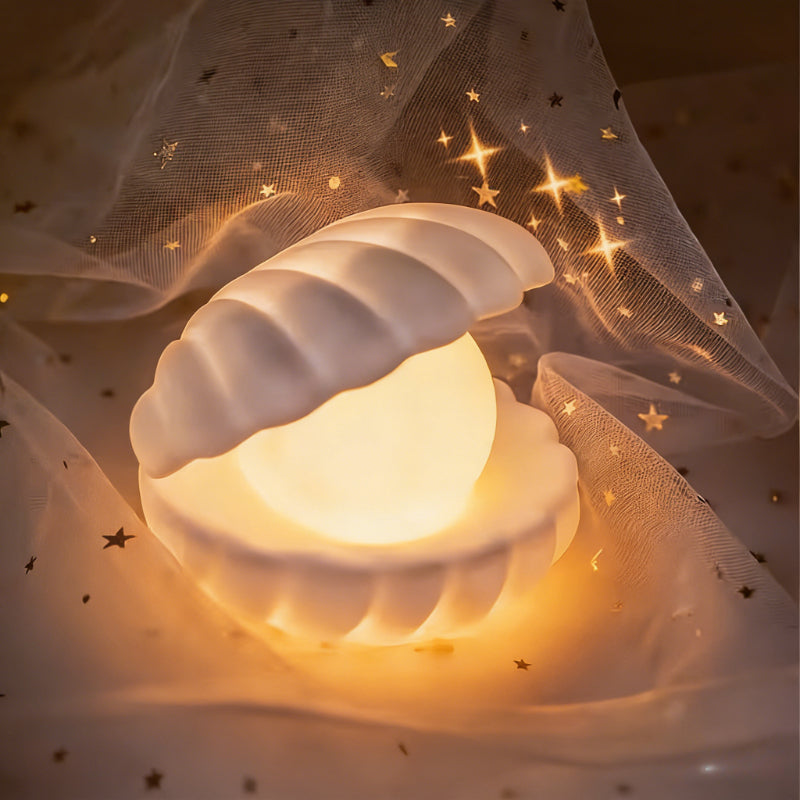 Lampe à poser coquillage et perle lumineuse, mini veilleuse à piles