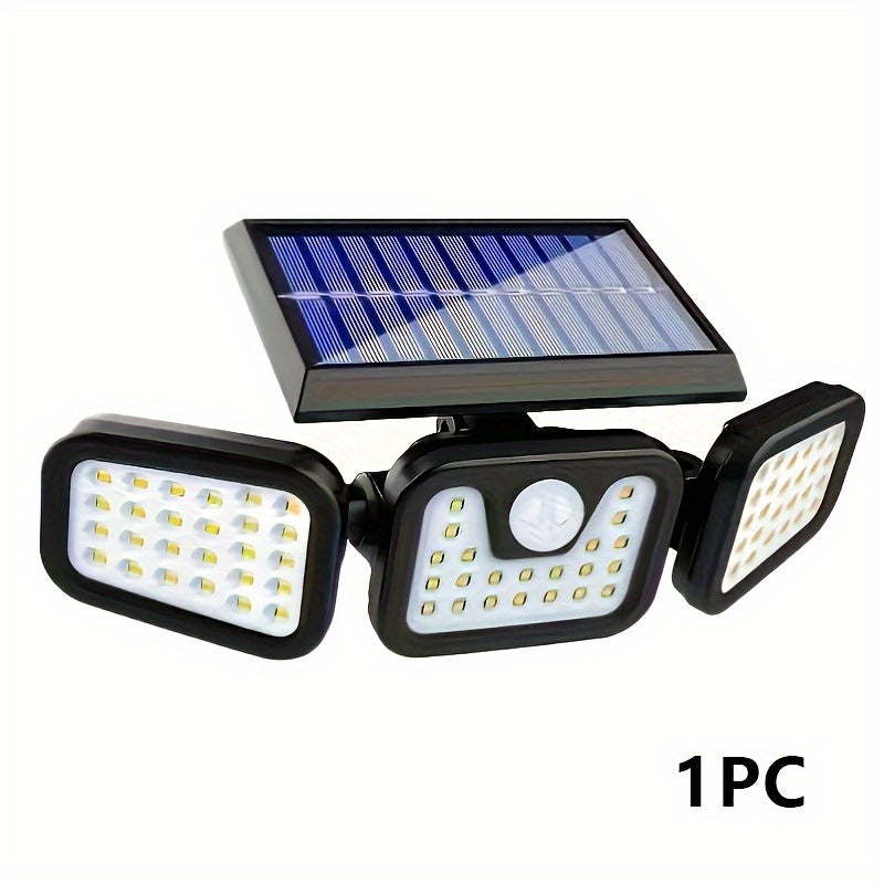 Applique solaire à trois têtes 74 LED et détecteur de mouvement