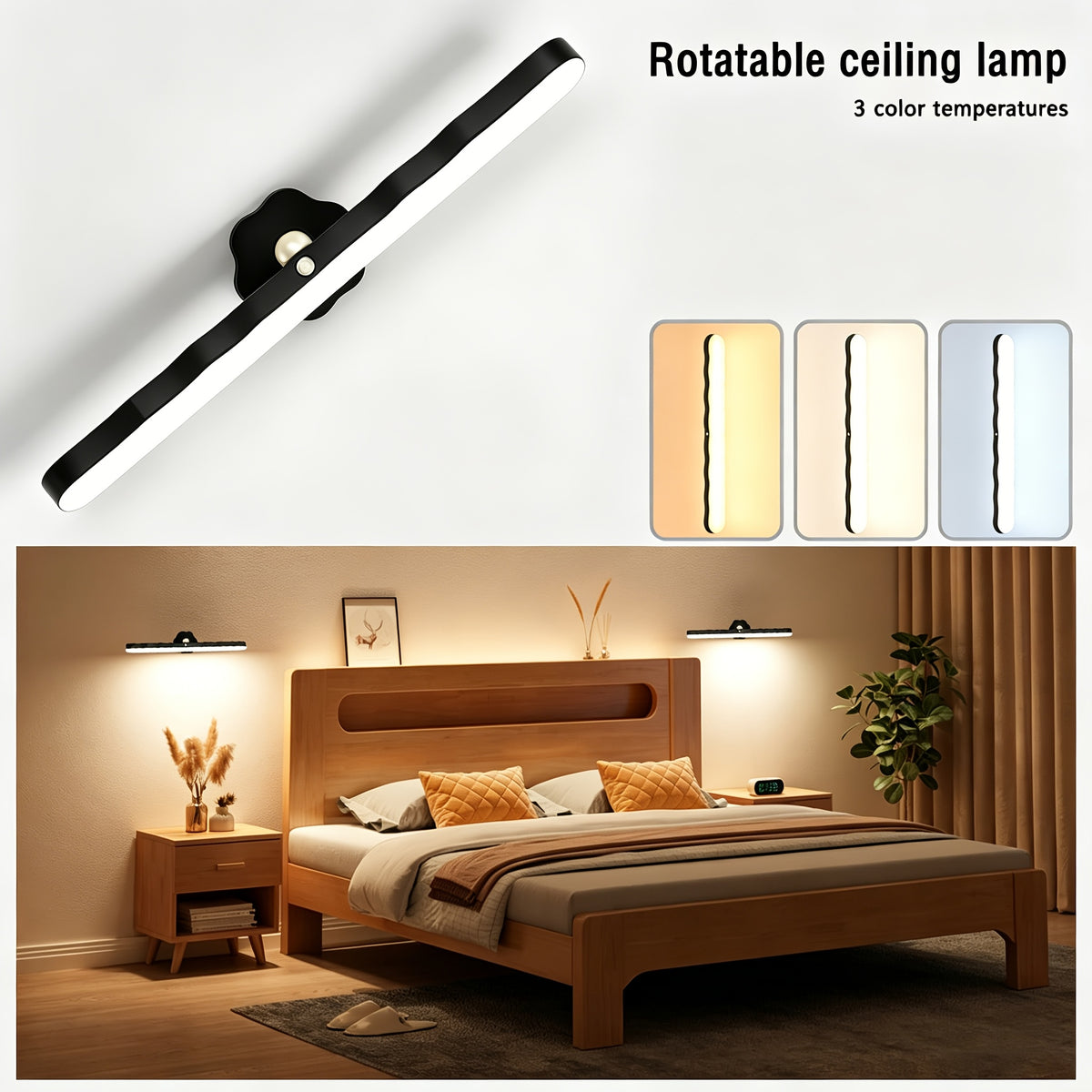 Applique murale LED noire rotative de 30 cm, liseuse sans fil